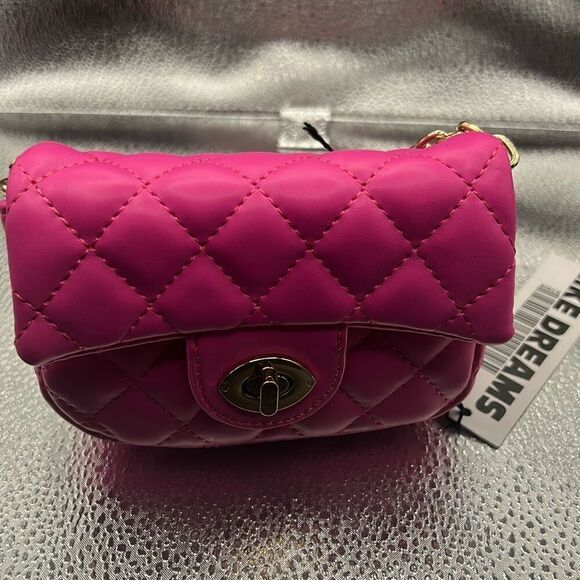 Like Dreams Quilted Faux Leather Mini Belt Bag Crossbody Hot Pink Marshmellow - Picture 1 of 10